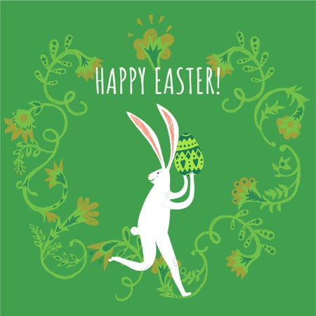 Happy Easter card with White Rabbit Animated Post Design Template
