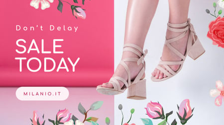 Fashion Sale Woman in Heeled Sandals with Flowers FB event cover Design Template