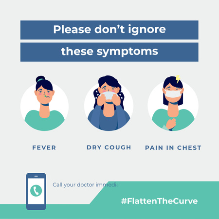 Template di design #FlattenTheCurve Plea don't ignore Virus symptoms Instagram