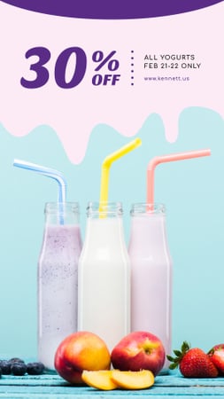 Healthy Food Offer Bottle with Yogurt and Fruits Instagram Story Modelo de Design
