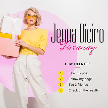 Giveaway Promotion Woman Holding Gifts Instagram Design Template