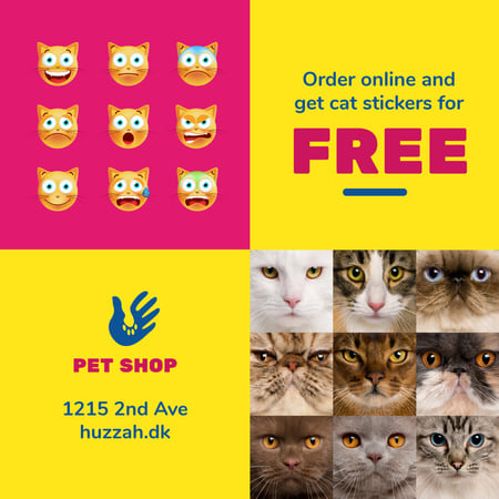 Pet Shop Offer with Cat Faces and Stickers Instagram Design Template
