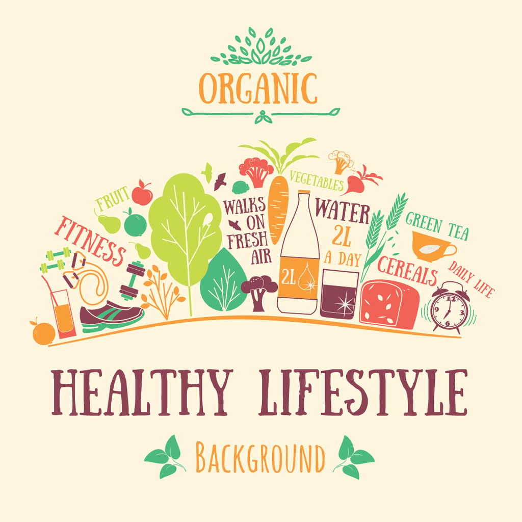 Healthy Lifestyle Attributes Icons Instagram AD Modelo de Design