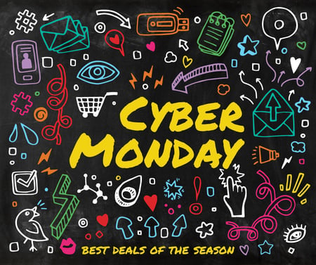 Cyber Monday sale Doodle icons Facebookデザインテンプレート