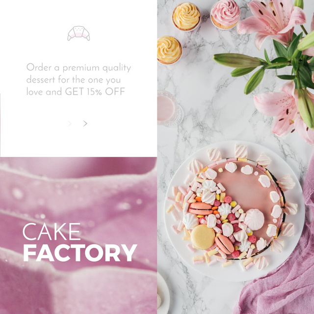 Bakery Offer with sweet pink Cake  Animated Post Modelo de Design