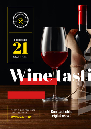 Template di design Wine Tasting Event with Red Wine in Glass and Bottle Poster