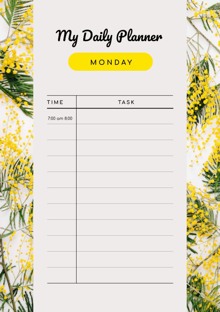 Daily Planner on Yellow Wild Flowers Schedule Planner tervezősablon
