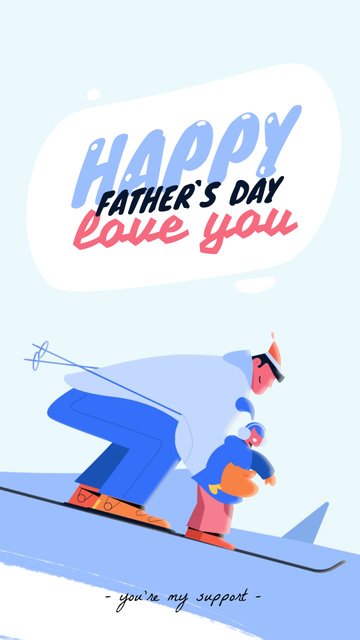 Ontwerpsjabloon van Instagram Video Story van Father and Kid Skiing on Father's Day 