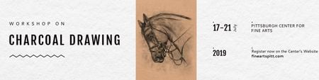 Charcoal Drawing Ad with Horse illustration Twitter Design Template