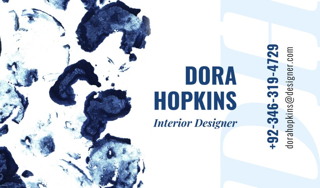 Interior Designer Contacts with Ink Blots in Blue Business card Design Template