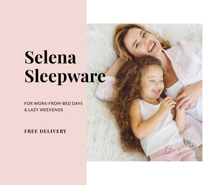 Plantilla de diseño de Sleepwear Delivery Offer with Mother and Daughter in bed Facebook 