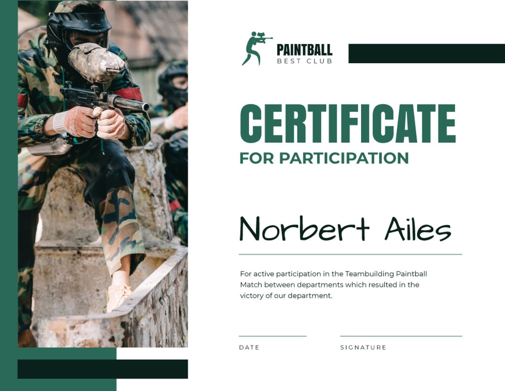 Paintball Championship participation confirmation Certificate Modelo de Design