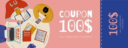 Ontwerpsjabloon van Coupon van Language Courses Offer with People studying