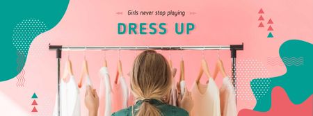 Girl Choosing Clothes on Hangers Facebook cover Modelo de Design