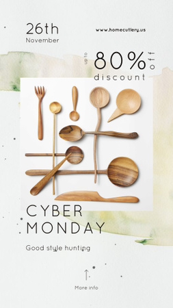 Cyber Monday Sale Wooden spoons set Instagram Story Tasarım Şablonu