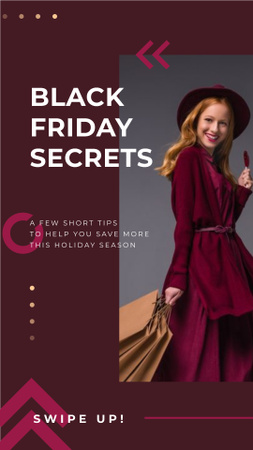 Black Friday Sale Young woman wearing purple clothes Instagram Story Design Template