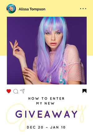 Platilla de diseño Giveaway Promotion with Woman with Purple Hair Pinterest