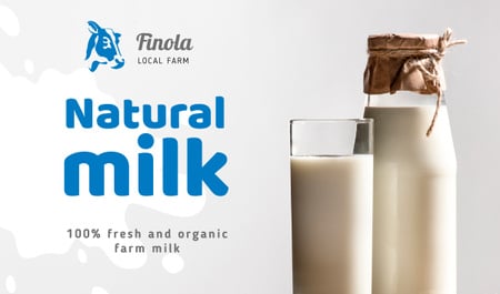 Milk Farm Ad with Glass of Organic Milk Business card Design Template