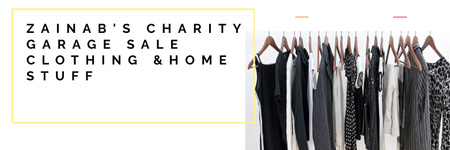 Plantilla de diseño de Charity Sale Announcement Black Clothes on Hangers Twitter 