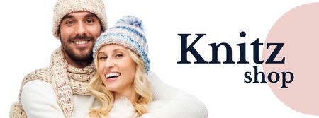 Knitwear store ad couple wearing Hats Facebook cover Design Template