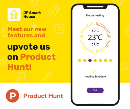 Product Hunt Launch Ad Smart Home App on Screen Facebook Tasarım Şablonu