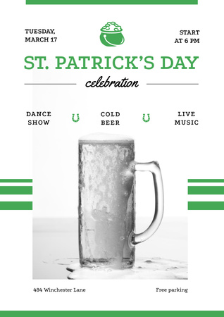 Platilla de diseño St.Patricks Day Celebration with Glass of cold Beer Poster