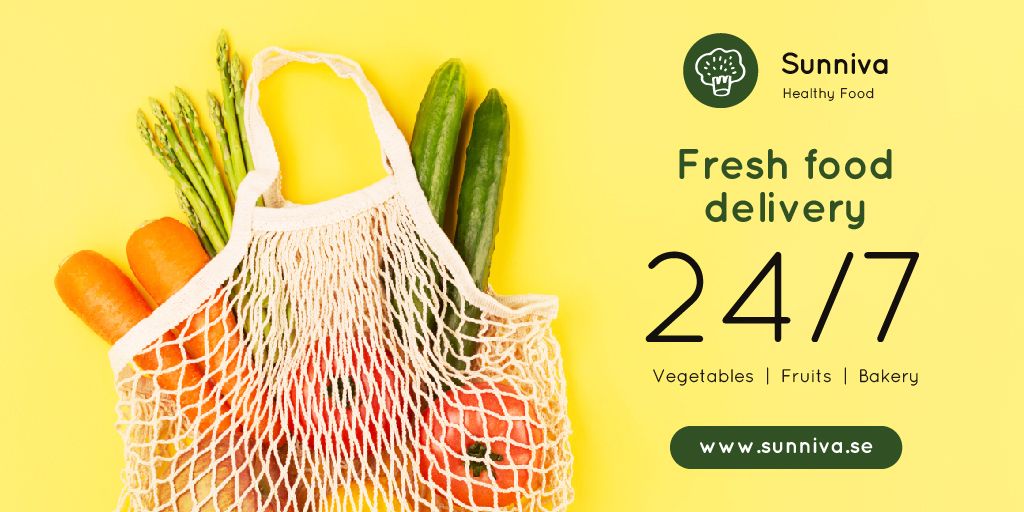 Ontwerpsjabloon van Twitter van Grocery Delivery with Fresh Vegetables in Net Bag