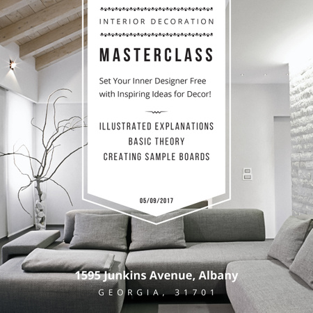Plantilla de diseño de Interior decoration masterclass with Sofa in grey Instagram AD 