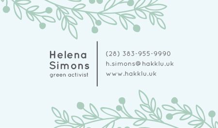 Green Activist Contacts Information Business card Šablona návrhu