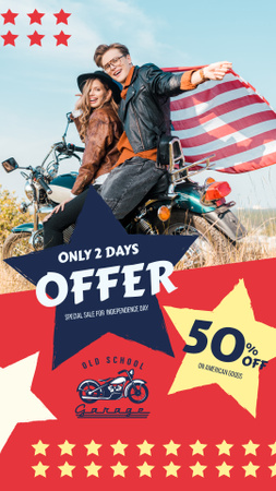 Plantilla de diseño de Independence Day Sale Ad with Bikers Couple Instagram Story 