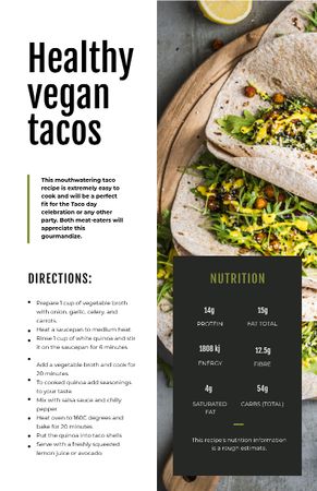 Vegan Tacos dish Recipe Card Design Template