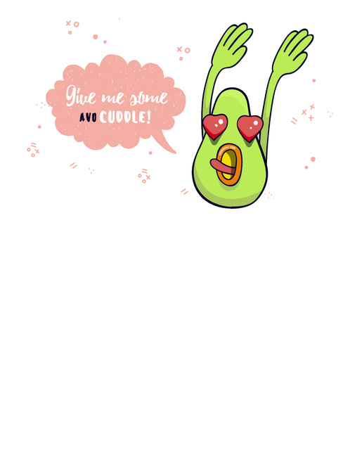 Avocado character with Hearts T-Shirt Design Template