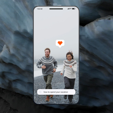 Platilla de diseño Travel Tips Couple at the Beach in Iceland  Animated Post