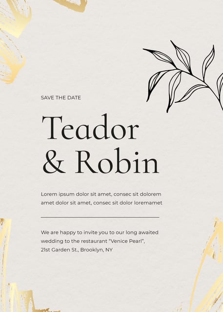 Wedding Day Announcement with Leaf Illustration Invitation – шаблон для дизайну