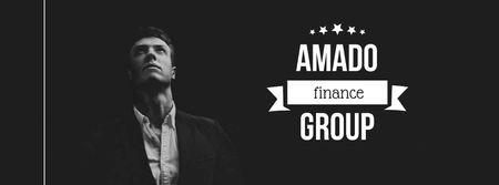 Platilla de diseño Businessman In Suit in Black and White With Company Promotion Facebook cover