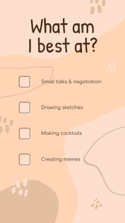 What am I best at Checkbox list in pink Instagram Video Story Modelo de Design