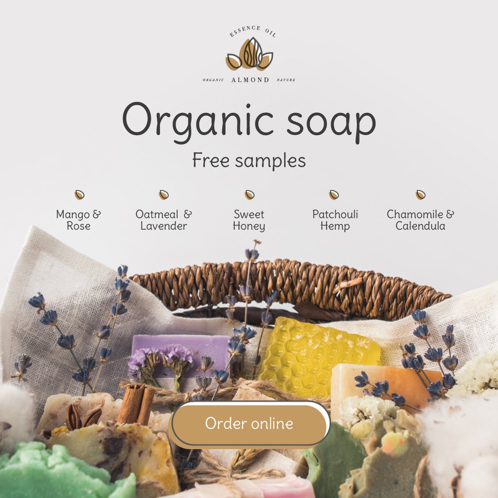 Natural Handmade Soap Shop Services Ad Instagram ADデザインテンプレート