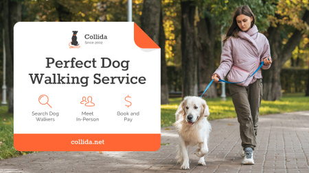 Platilla de diseño Dog Walking Services Girl with Golden Retriever FB event cover