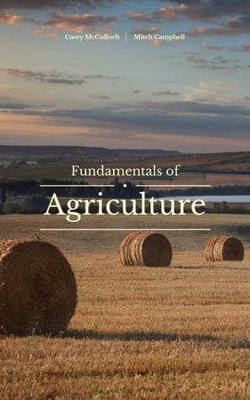 Szablon projektu Podstawowa wiedza o rolnictwie z jesiennym krajobrazem z rolkami siana Book Cover