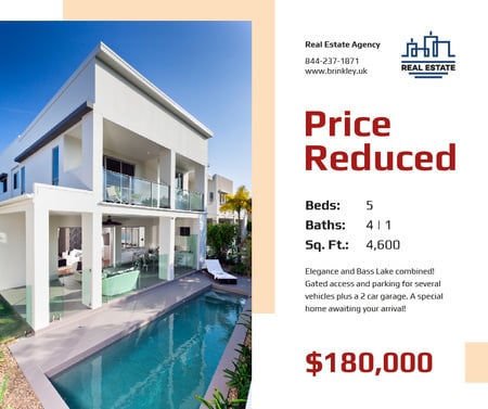 Real Estate Property Offer House with Pool Facebook Modelo de Design
