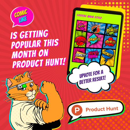 Template di design App della campagna Product Hunt con interfaccia sullo schermo Animated Post
