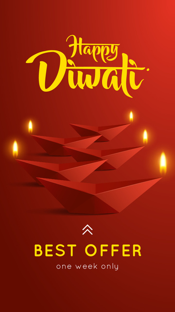 Happy Diwali Sale Glowing Paper Lamps Instagram Story Design Template