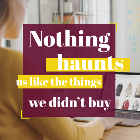 Consumerism Quote with Woman Shopping Online Animated Post Design Template
