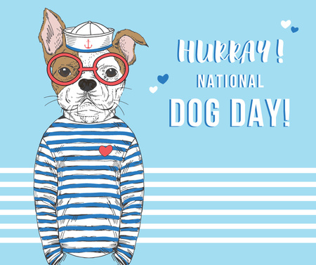 Dog day greeting Puppy in blue Facebook Design Template