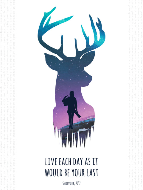 Modèle de visuel Motivational quote with Deer and Woman silhouette - Poster US