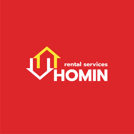 Real Estate Agency Ad with Houses Icon in Red Logo Modelo de Design