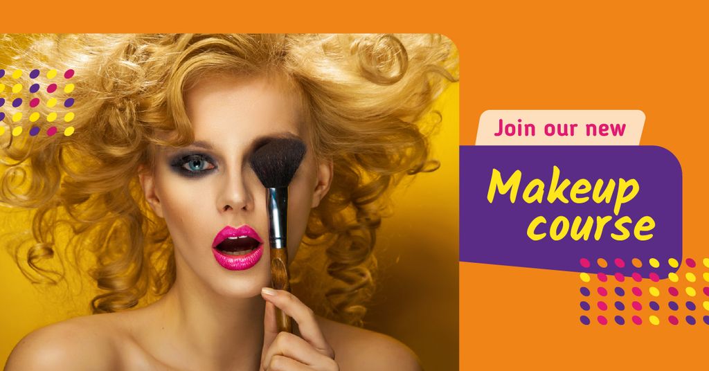 Platilla de diseño Makeup Course Ad Attractive Woman holding Brush Facebook AD