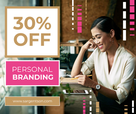 Branding Agency Offer with Businesswoman making notes Facebook Design Template