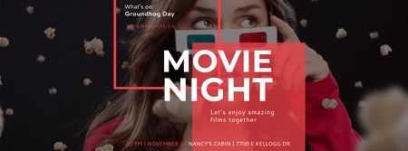 Movie Night Event with Woman in Glasses Facebook cover Πρότυπο σχεδίασης