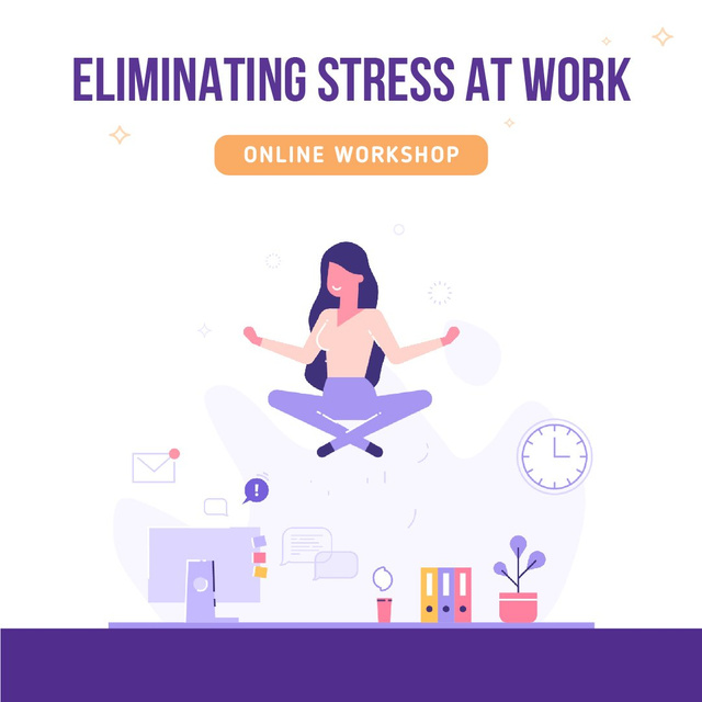 Designvorlage Woman meditating to eliminate stress at work für Animated Post